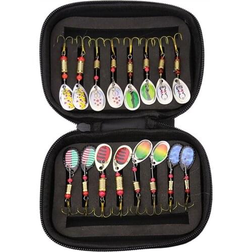 16Pcs/set Fishing Lure Kit Sequins Spoon Baits Set with Zipper Tackle Bag Treble Hook Hand Spinner Crankbaits Fly Fishing Tackle