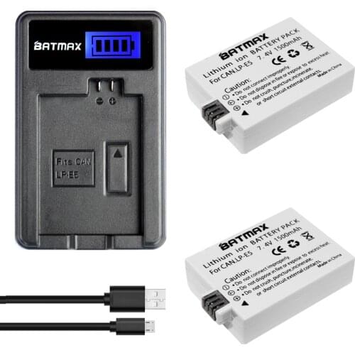 2Pcs LP-E5 LPE5 LP E5 Camera Battery&LCD Charger for Canon EOS Rebel XS, Rebel T1i, Rebel XSi, 1000D, 500D, 450D, Kiss X3,X2, F