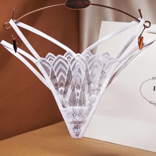 6PC Summer Women Thong Panties Sex Female Embroidery Lingerie G-Stings Girls Transaprent Bragas Hollow Intimates Panti 2245P6