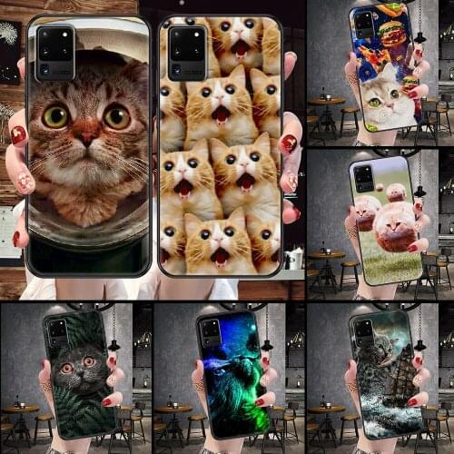 Funny cat Phone case For Samsung Galaxy Note 4 8 9 10 20 S8 S9 S10 S10E S20 Plus UITRA Ultra black fashion waterproof tpu bumper