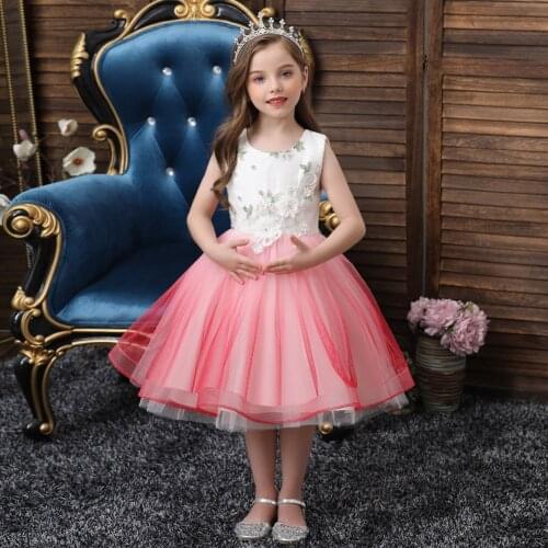 Child multi layer printed princess dress kids european style flower bridesmaid dress for little girls 2-10 years old