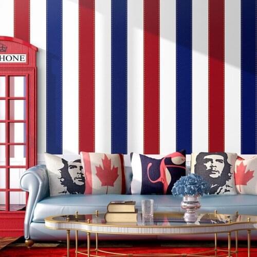 Environmental Broad Red Blue Stripes Gilding Pure Paper Wallpaper Kids Children