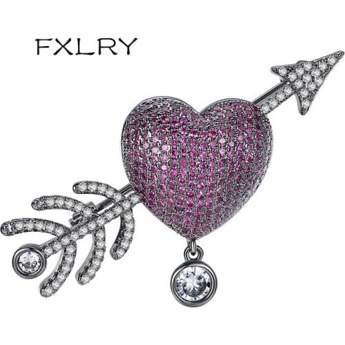 FXLRY New personality Fashion Simple An Arrow Goes Through The Heart Pink Brooches For Women Sweater Coat Accessories
