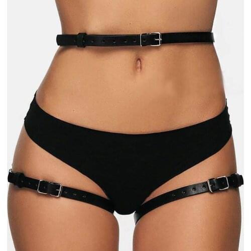 PU Leather Leg Harness Black Gothic Body Sexy Bondage Garters Women High Waist Garter Belt Lingerie Hot Bdam Suspender C81015