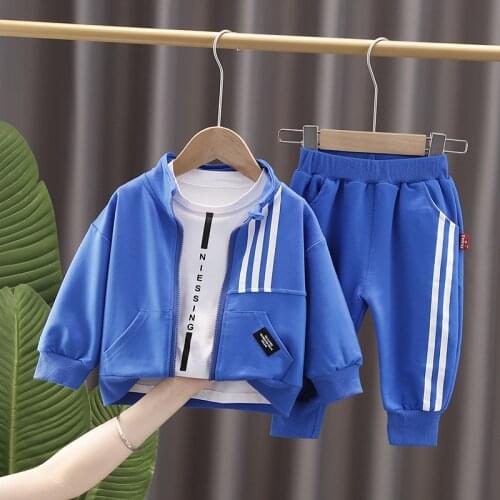 Baby Boy Clothing Set Fashion Cotton Striped Zipper Tops+T-shirt+Pants 3pcs Suits Kids Infant Boys Tracksuit Newborn Clothes Set