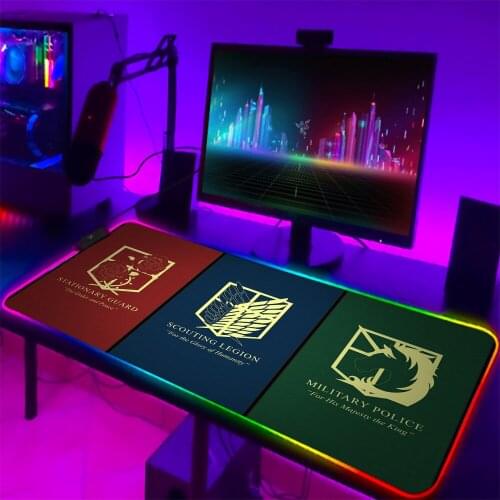 Mairuige RGB Anime Attack on Titan LOGO MousePad LED Large MousePad Xxl Kawaii Carpet Anime MousePad Non-slip Mouse Pad 90x40cm
