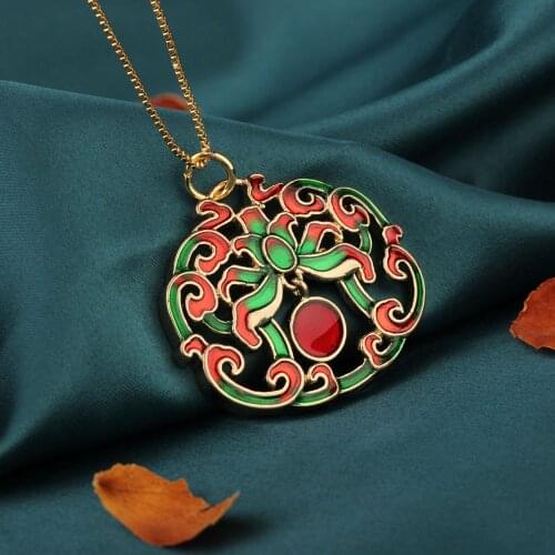 Fashion ethnic Chinas wind GEOMETRIC cloisonne necklace vintage jewelry,Delicate enamel pendants Necklace,jewelry for womens