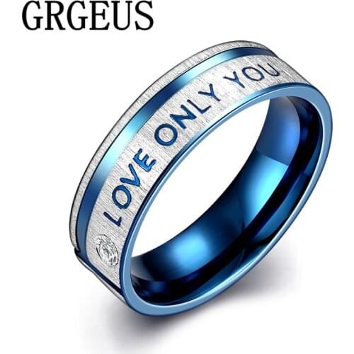 GRGEUS Fashion Jewelry Stainless Steel Simple Circle "Love Only You" Couple Wedding Ring Engagement Rings BR003