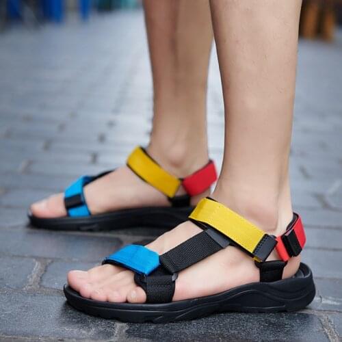 Men Strap Sandals Summer Beach Shoes Canvas Strap Sandal Fashion Design Soft Rubber Men Shoes