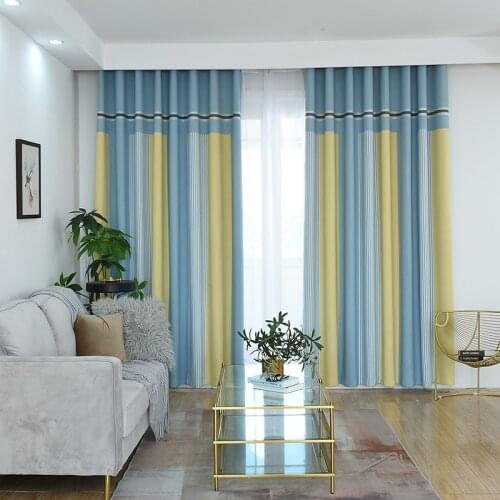 New Modern Simple Curtain Color Strip Silk Jacquard Seamless Stitching Curtains for Living Room Bedroom Home Decoration Custom