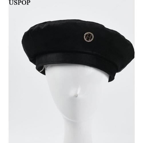 USPOP 2021 New Winter Velvet Berets Women Diamond Letter H Beret