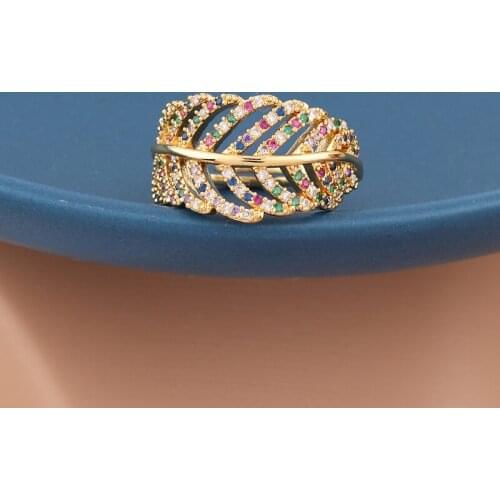 New Design Baguette Feather Rainbow CZ Gold Ring For Women Fashion Engagement Wedding Band Top Quality Charm Jewelry