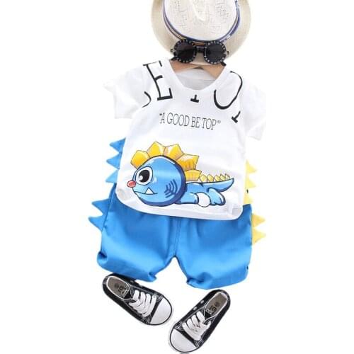 New Baby Boy Clothing Sets Fashion Summer Cartoon Cute Dinosaur T-Shirt +shorts Kids Girls Clothes Suits Children Cotton Sets