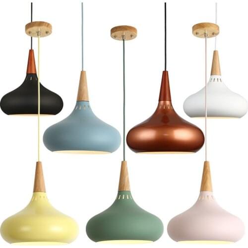 LED pendant lamp Retro Loft Hanging lamp for Wood pendant light clothing store Kitchen LED light E27 Black pink white blue 220v