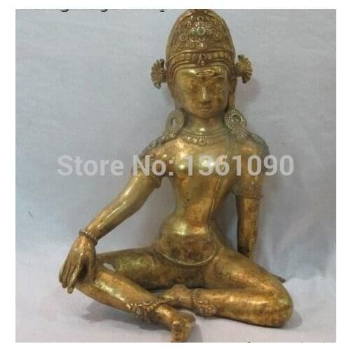 Xd 00651 Nepal Buddhism Sacred 100% Bronze 24K Gild tara Kwan-Yin Goddess Buddha Statue