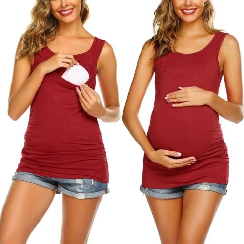 Womens Nursing Shirt Sleeveless Lift Up Breastfeeding Tank Tops Pregnancy Clothes Blouse Medicale Femme