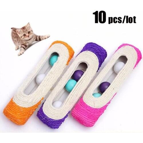 10Pcs/lot Cat Scratcher Rolling Tunnel Sisal Ball Trapped With Ball Toys For Cat Interactive Training Scratching Toys