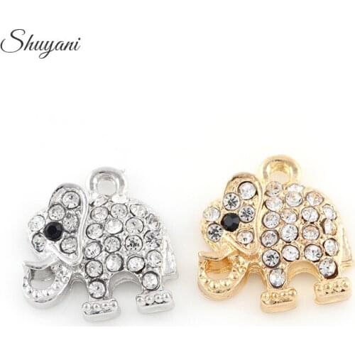 17*16mm Fashion Silver Gold Rhinestone Charms Animal Elephant Charms Pendant For Bracelet Jewelry Making