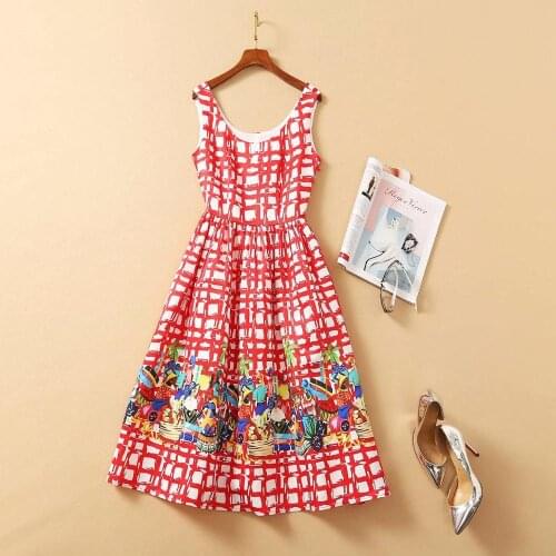 1103 2021 Spring Free Shipping Dress Red Sleeveless Empire Flora Print Fashion Womens Clothes As