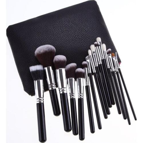 15Pcs Black Makeup Brushes Set Powder Foundation Contour Angle Eyebrow Brush Pincel Maquiagem Complete Kit Cosmetics With Case