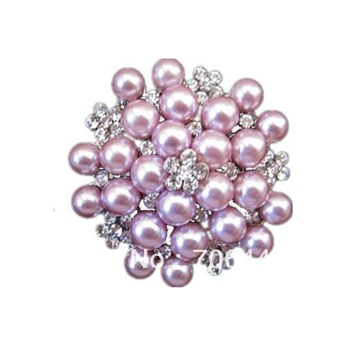 2" Rhodium Silver Plated Lilac Pearl Cluster and Rhinestone Crystal Bridal Cake Brooch Bouquet Pin