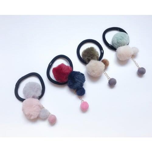 20pcs Fashion Cute Fur Pom Pom Hair Ties Color Ball Ponytail Holder Elastic Hair Bands Princess Headwear Girls Hair Accessories