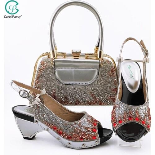 2020 Hot Selling Nigerian Fashion Italian Design New Arrival Matching Shoes And Bag Set For Wedding Party in SIlver Color