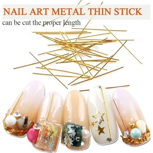 25pcs/lot Japanese nail charms super long gold silver 0.5mm Metal thin stick Nail Art Tip Decoration