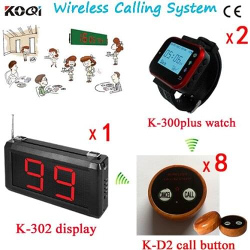 433MHZ Restaurant Coffee Bar Wireless Call Calling System Waiter Service Paging System(1 Receivers+2 Watch+8 Buttons)