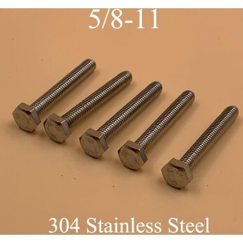 5/8-11*2-1/2 3 3-1/2 4 Inch Length 304 Stainless Steel US UNC Coarse Thread Screw External Hex Cap Head Hexagonal Bolt