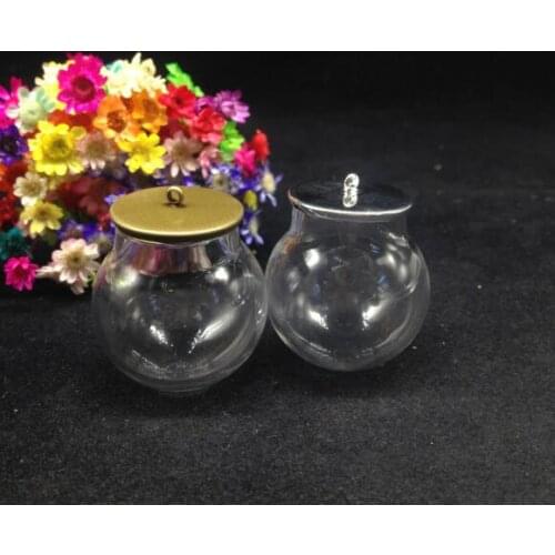 500sets/lot 30*20mm wholesale glass vial pendant plated bronze silver classic tray glass wishing bottle necklace jewelry jars