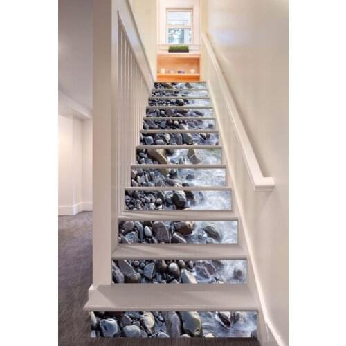 6pcs/set 18cm x 100cm Gravel Pattern By The River Pattern Style Stair Sticker Wallpaper LTT034