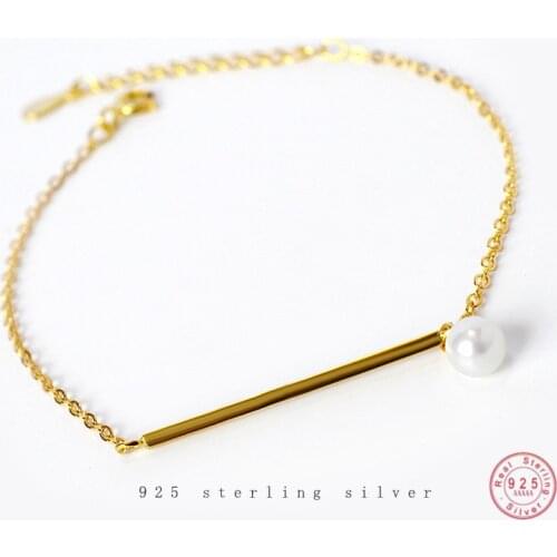 925 Sterling Silver Bohemian Simple Cylindrical Pearl Chain Bracelet Women Beach Casual Jewelry Accessories Friendship Gift