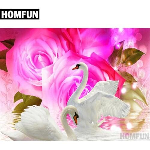 HOMFUN Full Square/Round Drill 5D DIY Diamond Painting "swan rose couple" 3D Embroidery Cross Stitch 5D Decor Gift A00522