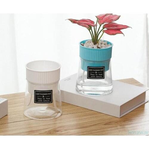 Auto Irrigate Flower Pot Vase Automatic Watering Planter Lazy Planting Pot Glass Thickened Non-deformable Succulent Resin Pot