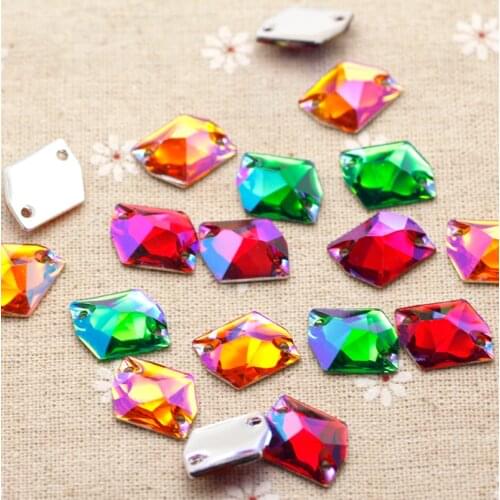 16*21mm 50pcs Comic Mix Color Silver Base Resin Sew On Rhinestone Beads, Sew On Stones Spacer buttons for Garment Decoration