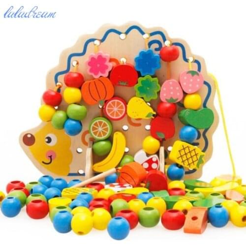 82 Pcs Hedgehog Fruit Beads montessori materials Wooden Toys Montessori Oyuncak Educational Toy For Children
