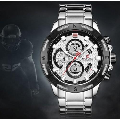 Original Sport Brand NAVIFORCE Mens Watch Full Steel Analog Quartz Watches Men Waterproof Military Clock Relogio Masculino 2020