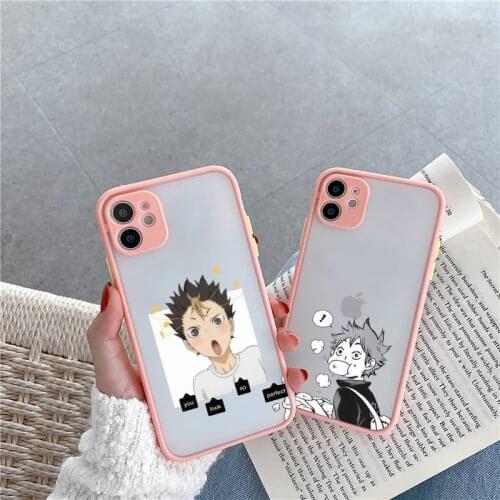 Haikyuu Poster volleyball Japan anime Phone Case For iPhone 12 11 Mini Pro XR XS Max 7 8 Plus X Matte transparent Pink Cover
