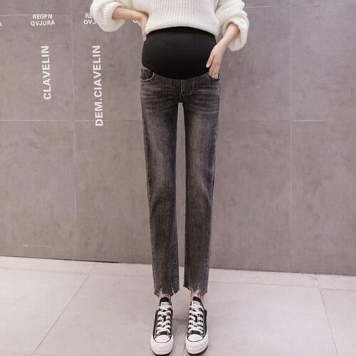 Pregnant womens cigarette tube jeans autumn and winter loose pregnant women jeans tide mothers ripped thin pants