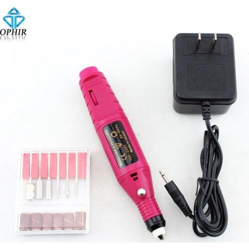 OPHIR Pen Shape Electric Manicure Drills Nail Art Equipment 100-240V Electric Nail Drill Device To Nail Tools 6X Bits Red #KD138