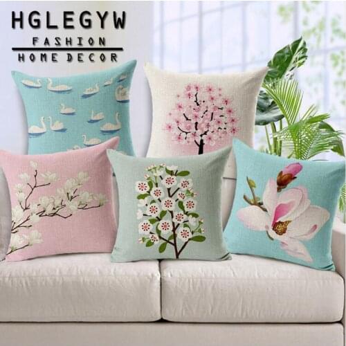 HGLEGYW Flower pattern Pillow Case Throw Pillowcase Cotton Linen Printed Pillow Covers For Office Home Textile
