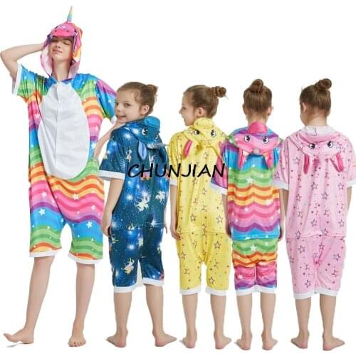 Summer Short Unicorn Rainbow Kigurumi Pajamas kigurumi dragon Shark Sleepwear for Mother and Kids Kugurumi Onesie Kids