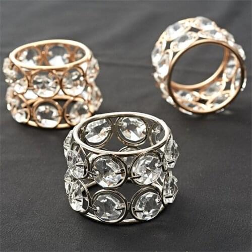 2021 European Style Napkin Ring Crystal Cloth Napkin Buckle Hollow Pattern Gold Silver Napkin Ring Wedding Decoration