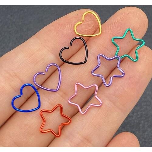 10pc Heart Ring Star Shape Tragus Cartilage Orbital Ear Helix Fake Tragus Piercings Hoop Ear Studs Lip Nose Rings Jewelry