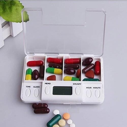 4 grid smart pill electronic timing reminder medical container family travel timer pill box storage drug separator pill containe