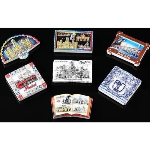 Fridge Magnet Decoration 3d Architecture Resin Refrigerator Magnets Sticker Spain Madrid Photo Frame Folding Fan Book Souvenir