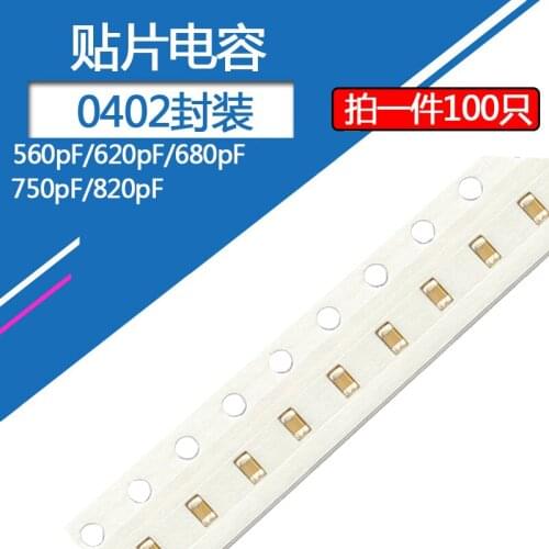 100pcs/lot 0402 chip capacitor 560pF 620pF 680pf 750pf 820pF 561k 681k 821k 50v