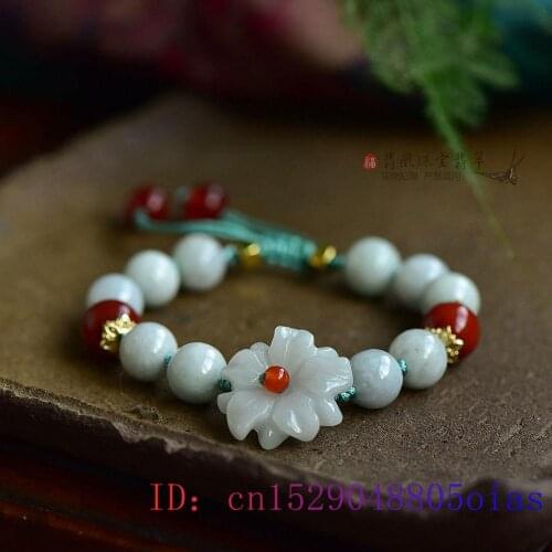 Jade Flower Bracelet Amulet Jewellery Fashion Charm Jadeite Beads Bangle Green Natural Gifts