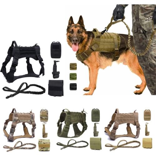 Nylon Dog Harness Tactical Military Breathable Pet Vest With Bag Service Dog Training Product Doberman Labrador Dog Accessories